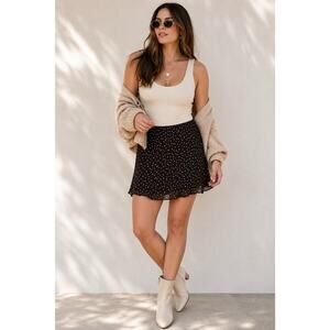 Reformation Colette Polka Dot Mini Skirt XL Dark Brown High Rise Flowy NWT